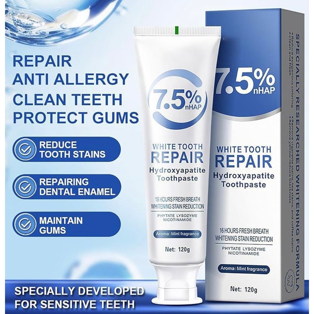 NEW Hydroxyapatite Toothpaste 7.5% Enamel Strengthening & Protection, Mint x2 - Picture 5 of 10